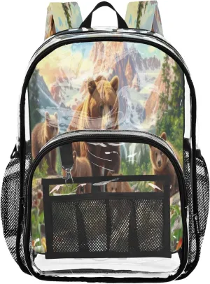 Wild Brown Bear Backpack for School Kids, Clear Plastic Bag, Backpack Bag, Backpack Clear