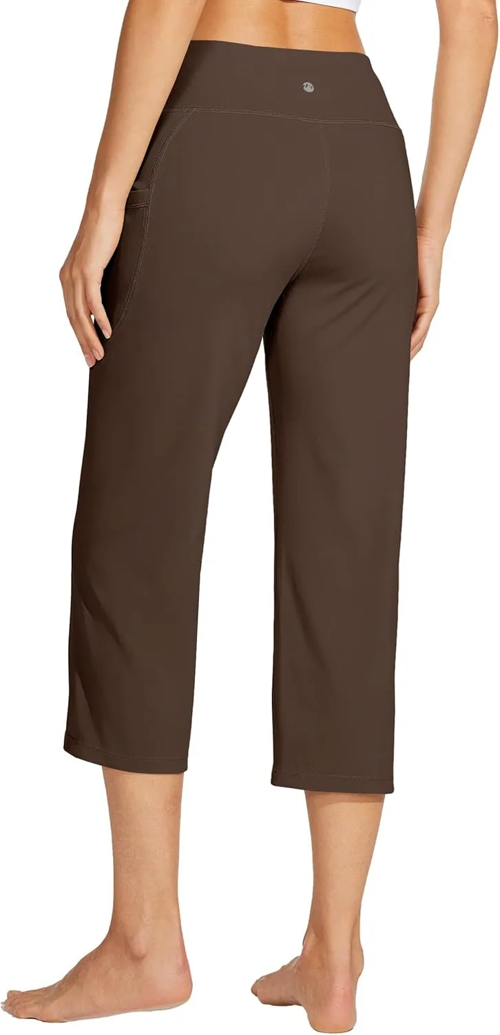 Willit Women's Yoga Capris Pants High Waist Leggings Crossover Straight Leg Athletic Exercise Workout Crop Capris 21"