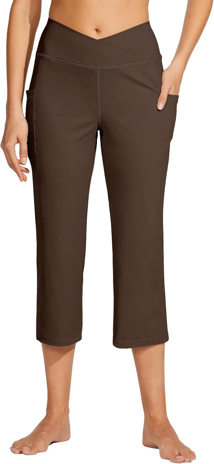 Willit Women's Yoga Capris Pants High Waist Leggings Crossover Straight Leg Athletic Exercise Workout Crop Capris 21"