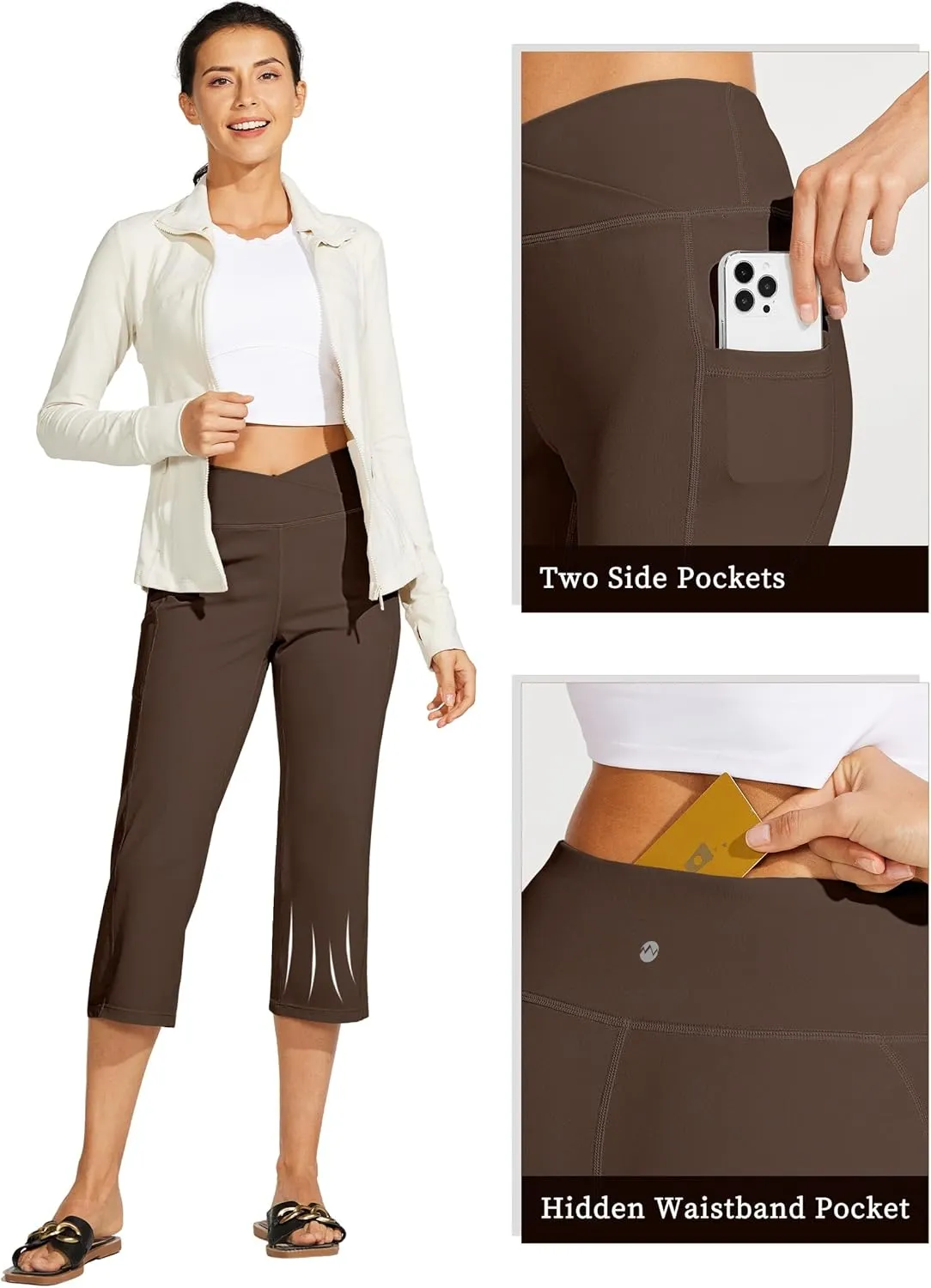 Willit Women's Yoga Capris Pants High Waist Leggings Crossover Straight Leg Athletic Exercise Workout Crop Capris 21"