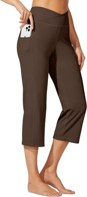 Willit Women's Yoga Capris Pants High Waist Leggings Crossover Straight Leg Athletic Exercise Workout Crop Capris 21"