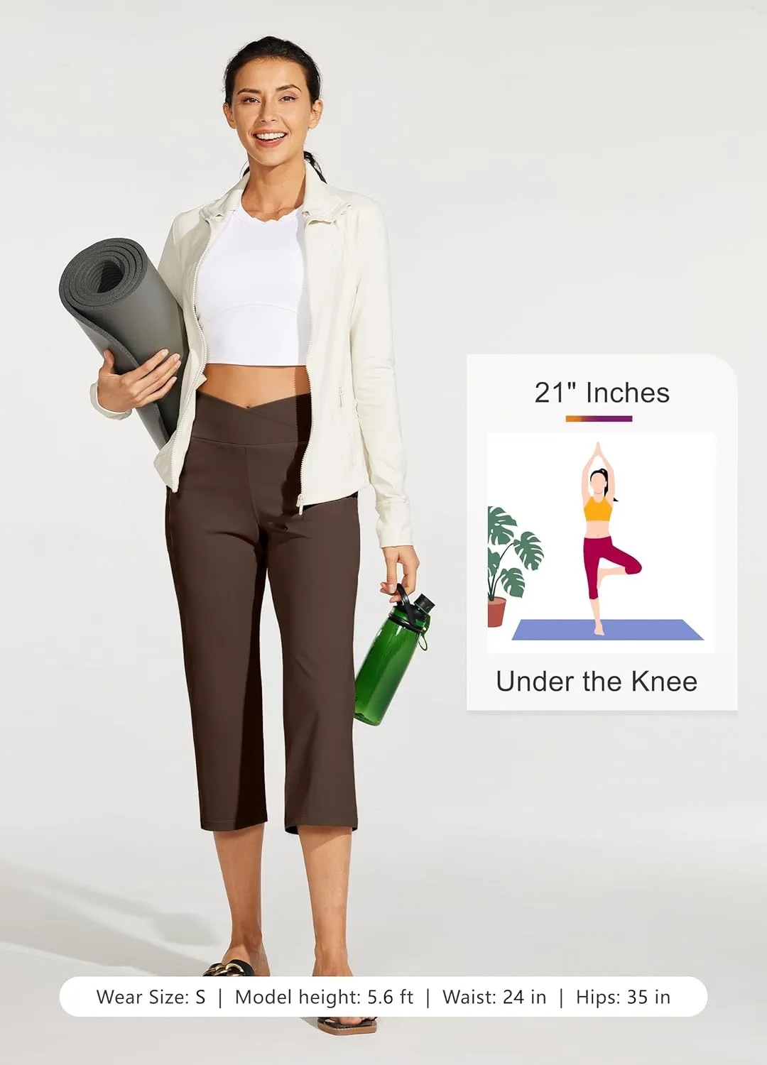 Willit Women's Yoga Capris Pants High Waist Leggings Crossover Straight Leg Athletic Exercise Workout Crop Capris 21"