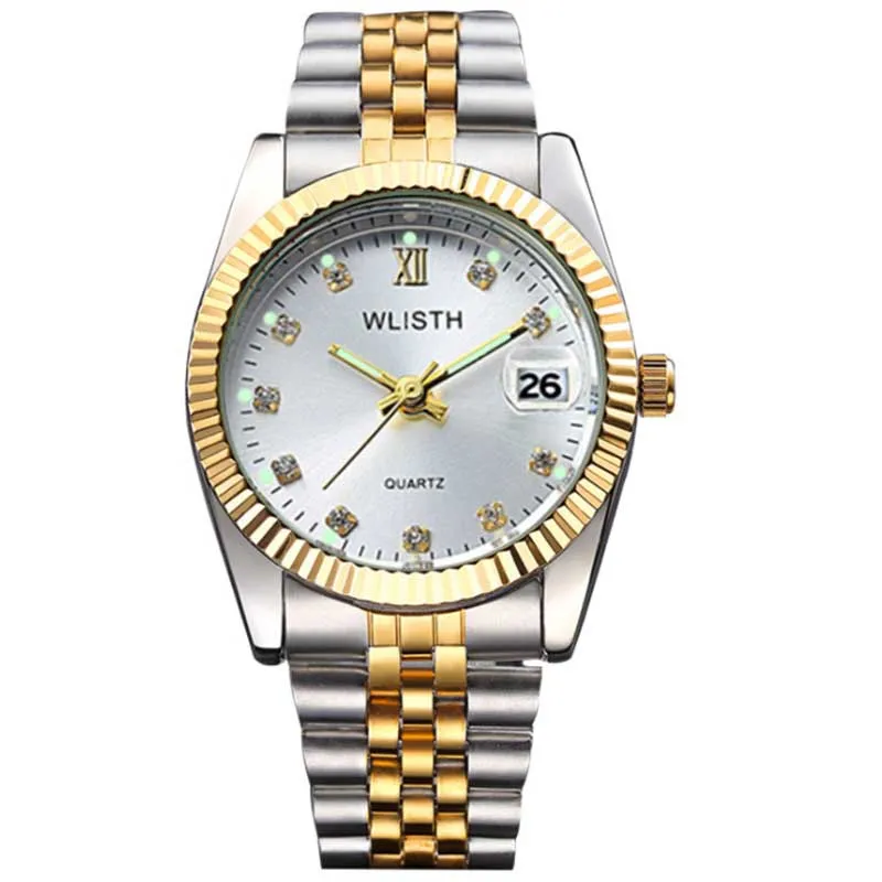Wlisth Men's Watches Stainless Steel Luxury Diamond Waterproof with Date Quartz Watch