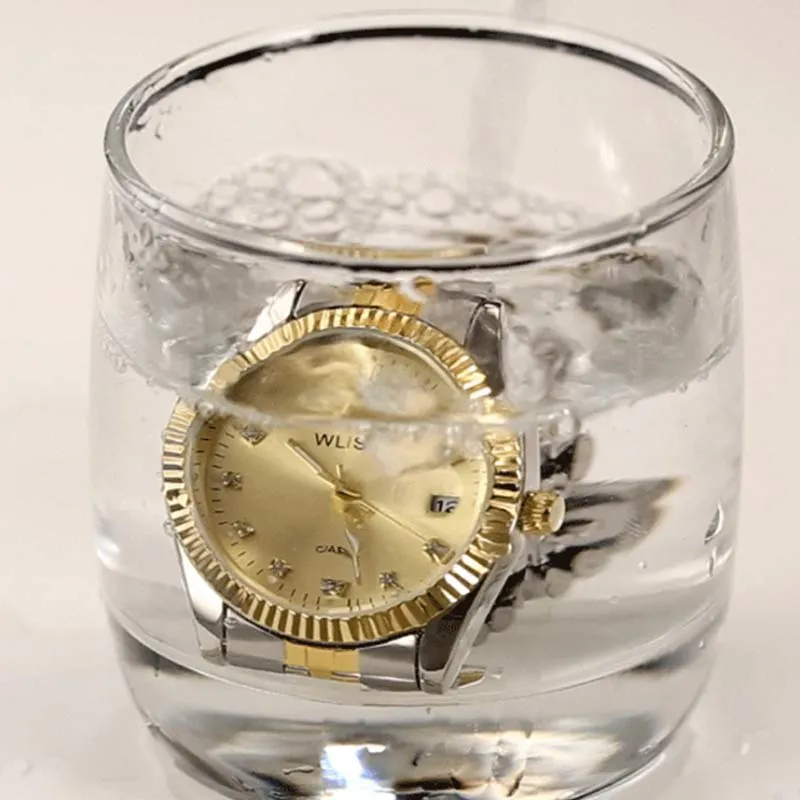 Wlisth Men's Watches Stainless Steel Luxury Diamond Waterproof with Date Quartz Watch