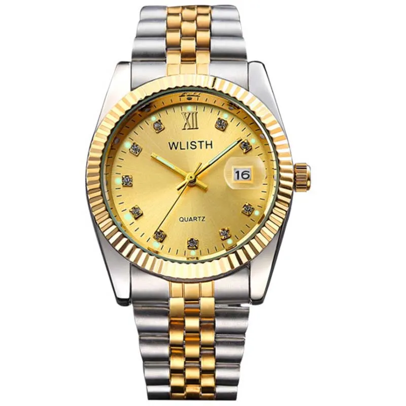 Wlisth Men's Watches Stainless Steel Luxury Diamond Waterproof with Date Quartz Watch