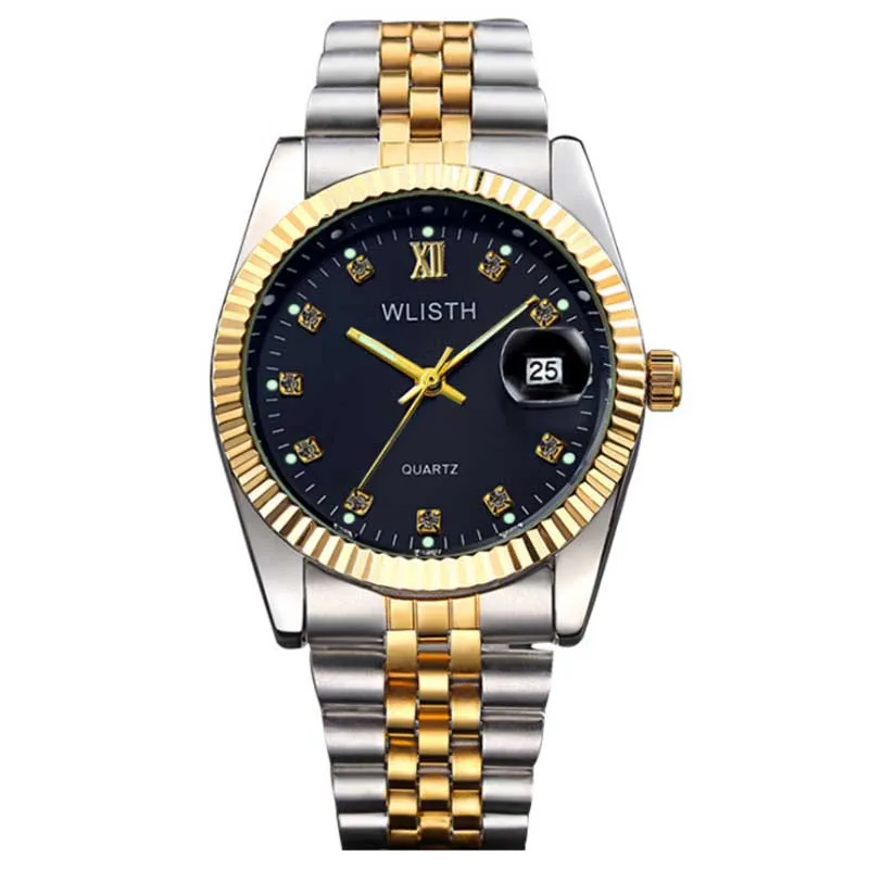 Wlisth Men's Watches Stainless Steel Luxury Diamond Waterproof with Date Quartz Watch
