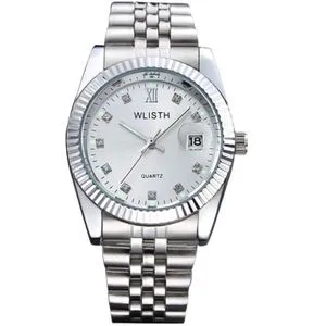 Wlisth Men's Watches Stainless Steel Luxury Diamond Waterproof with Date Quartz Watch