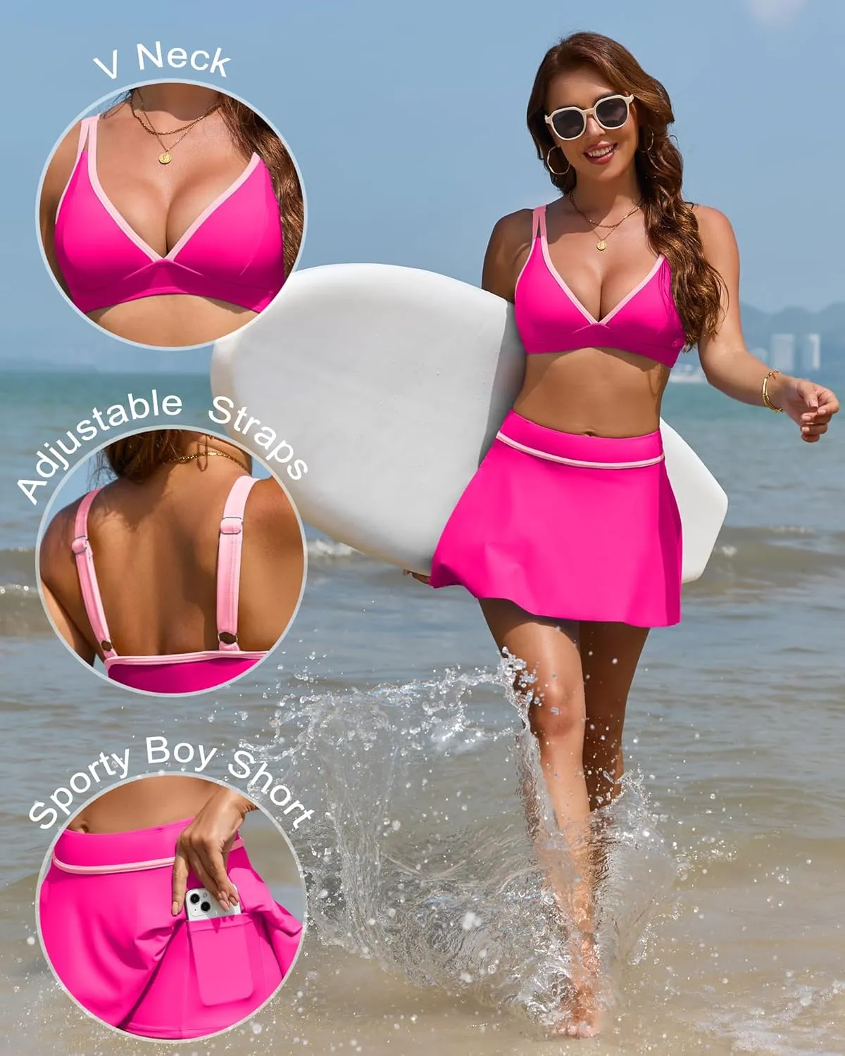 Women Bathing Suit with Skirt Two Piece Swimsuit Tummy Control High Waisted Bikini Set Teen Triangle Top Boyshort
