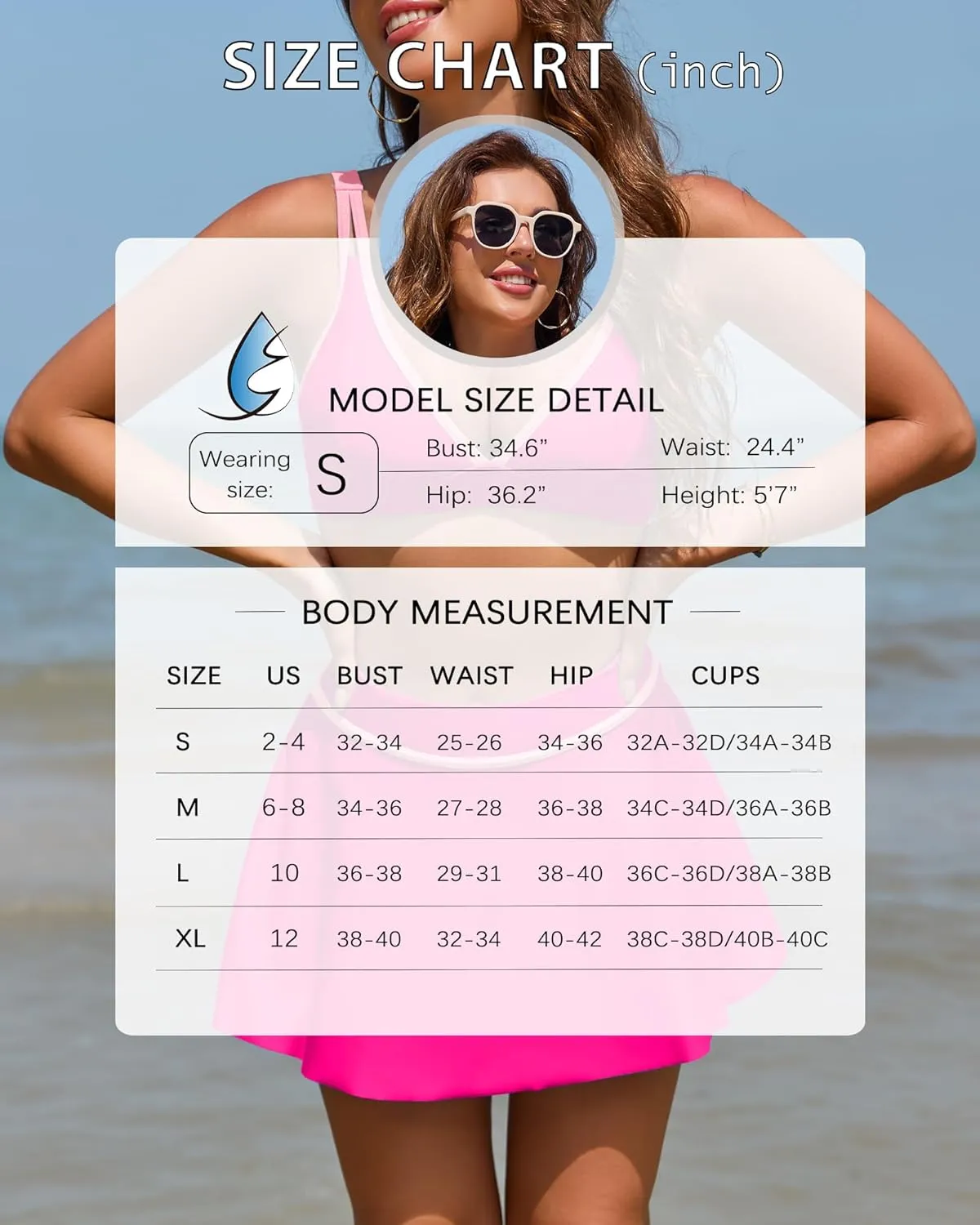 Women Bathing Suit with Skirt Two Piece Swimsuit Tummy Control High Waisted Bikini Set Teen Triangle Top Boyshort
