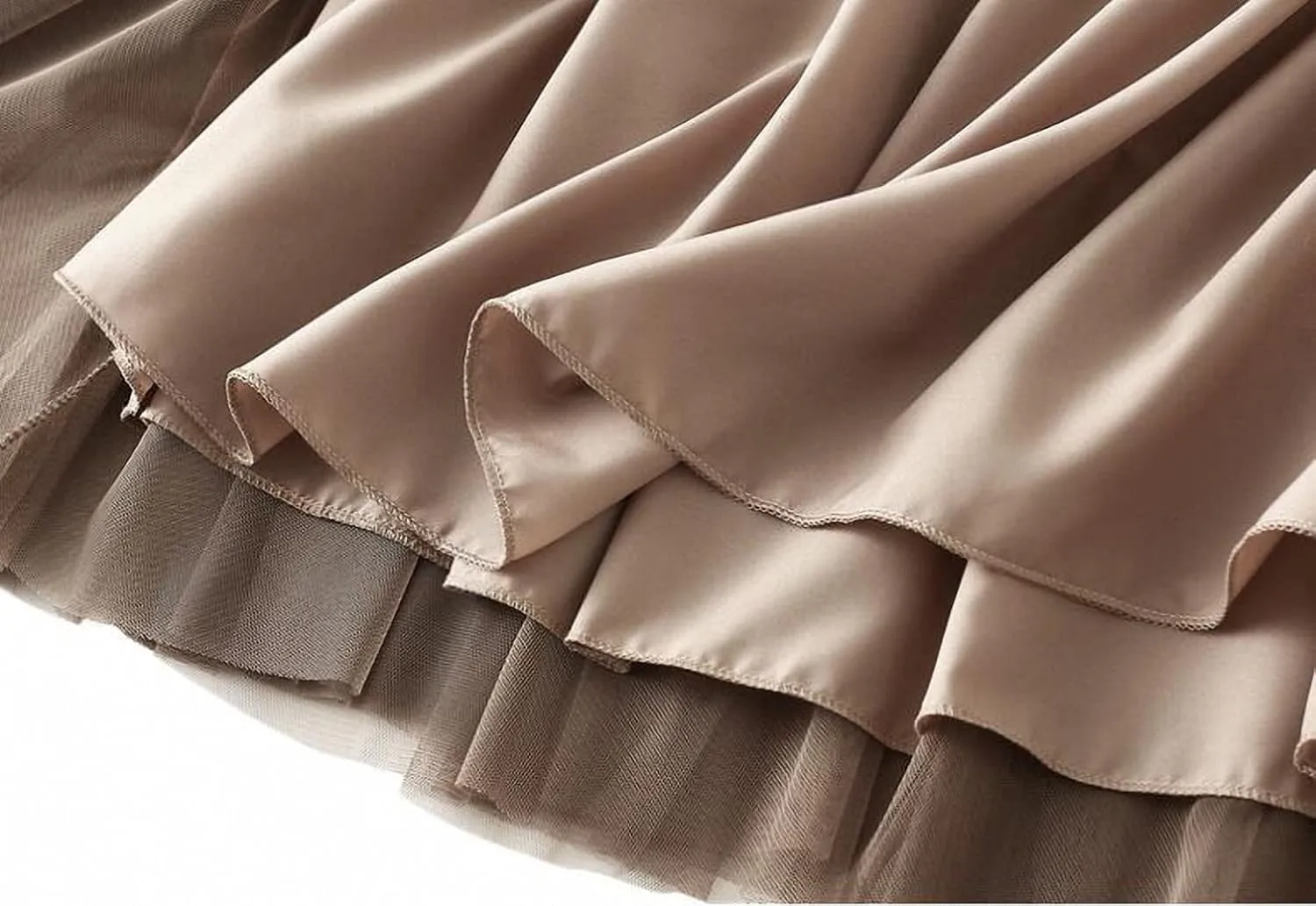 Women Tulle Mesh Pleated Skirt High Waist Petticoat with Belt Elegant Swing Midi Skirt