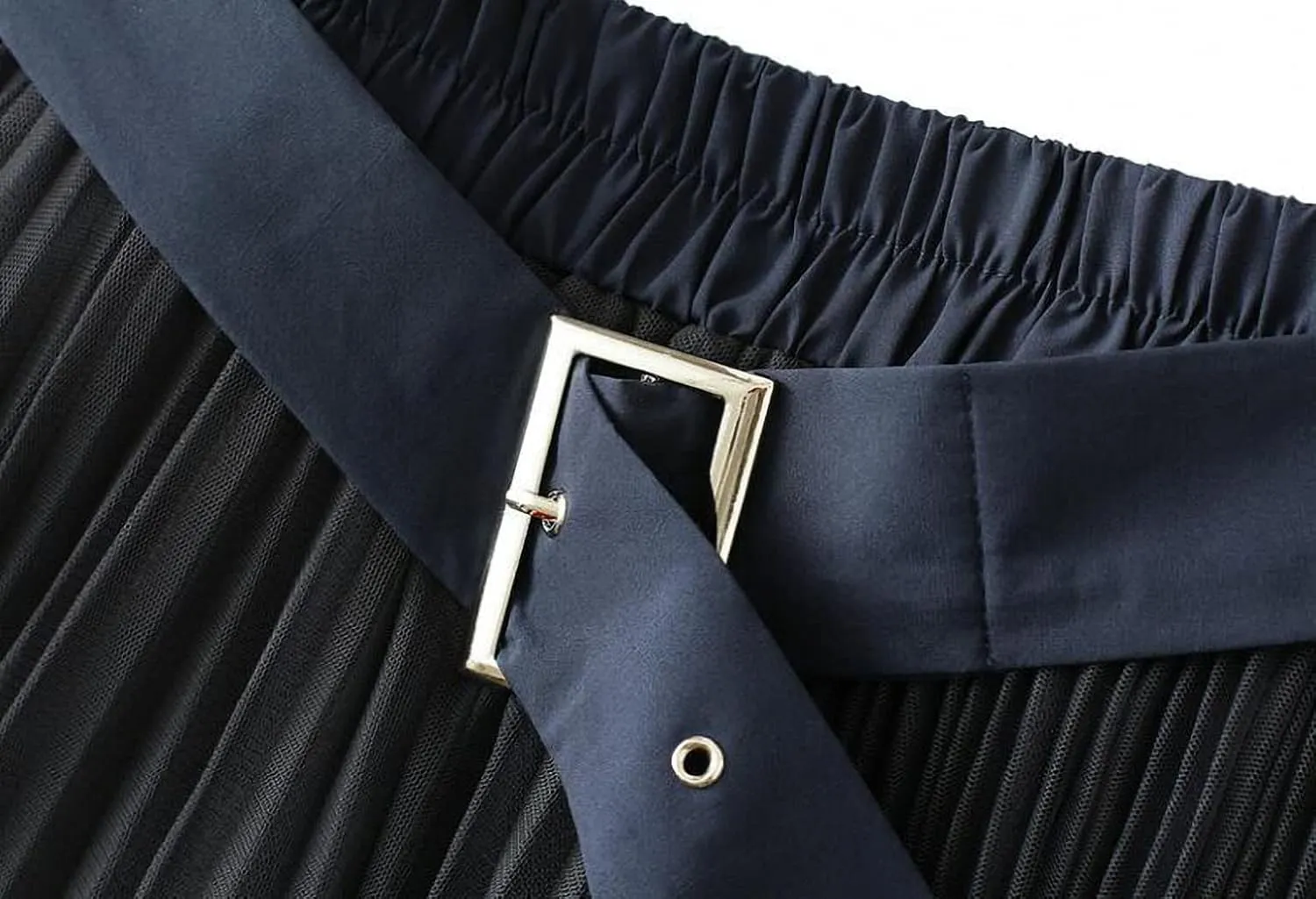 Women Tulle Mesh Pleated Skirt High Waist Petticoat with Belt Elegant Swing Midi Skirt