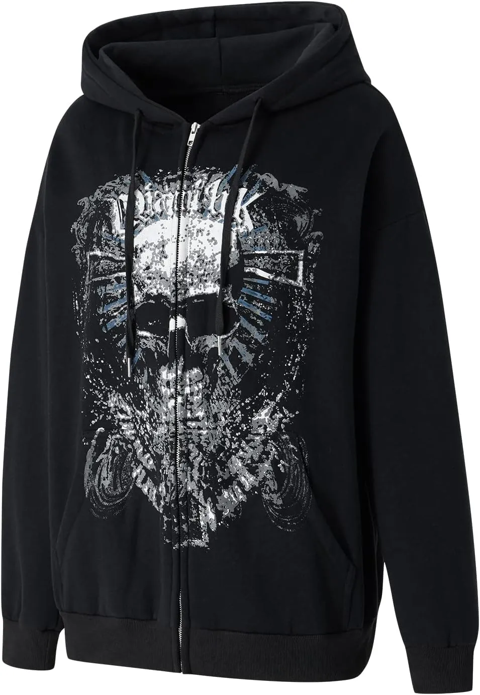 Women Y2K Skull Hoodie Graphic Zip Up Grunge Aesthetic Hoodies Casual Vintage Oversized Sweatshirt Harajuku Jacket