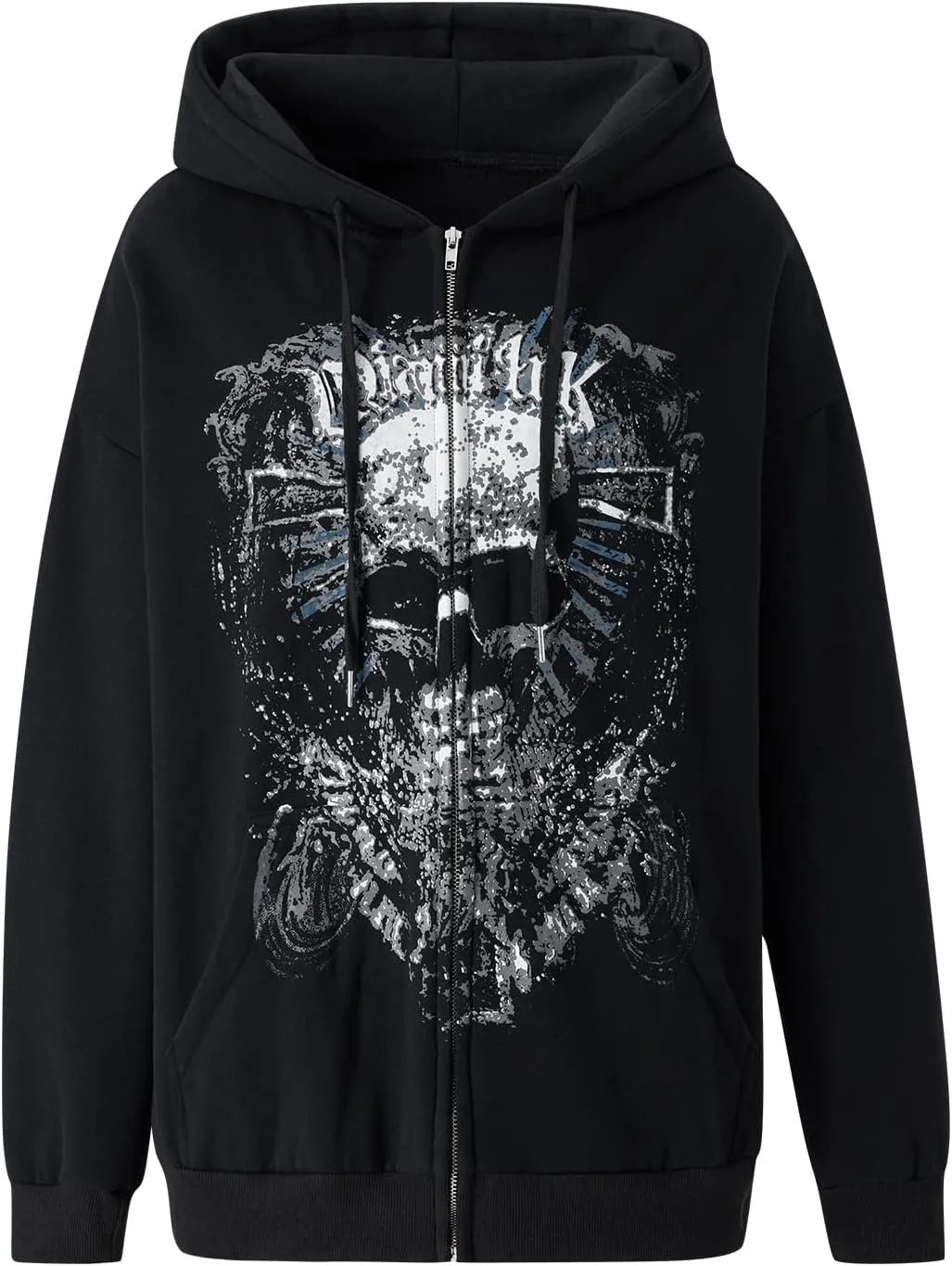 Women Y2K Skull Hoodie Graphic Zip Up Grunge Aesthetic Hoodies Casual Vintage Oversized Sweatshirt Harajuku Jacket
