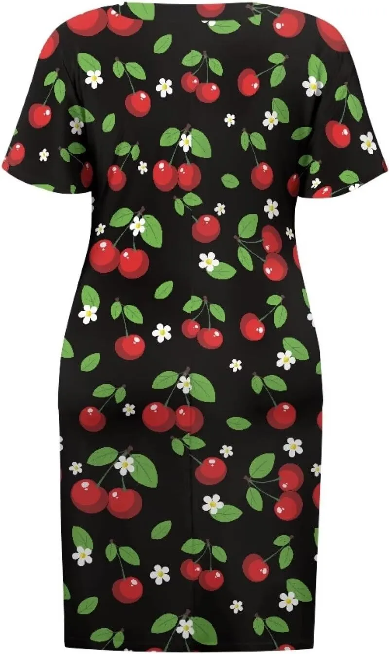 Women's Casual Dresses Plus Size Short Sleeve Summer Sundress with Pocket V Neck Midi Dress
