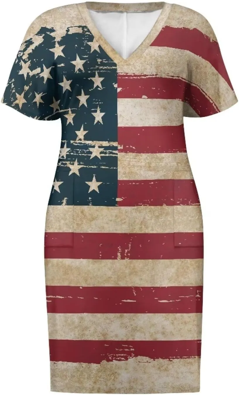 Women's Casual Dresses Plus Size Short Sleeve Summer Sundress with Pocket V Neck Midi Dress