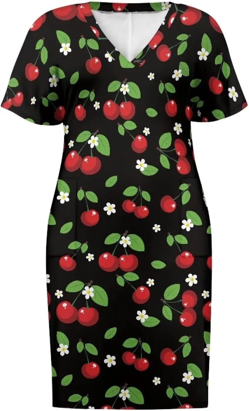Women's Casual Dresses Plus Size Short Sleeve Summer Sundress with Pocket V Neck Midi Dress