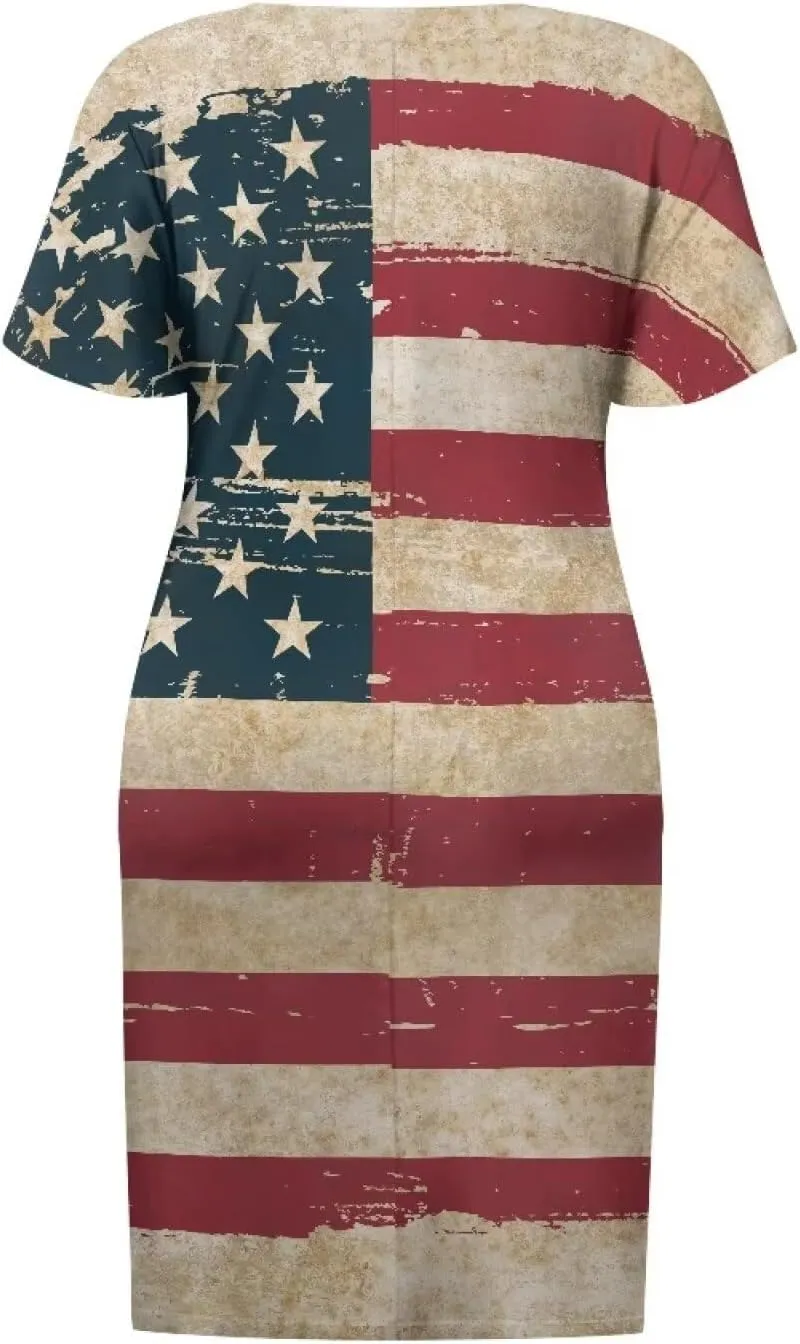 Women's Casual Dresses Plus Size Short Sleeve Summer Sundress with Pocket V Neck Midi Dress