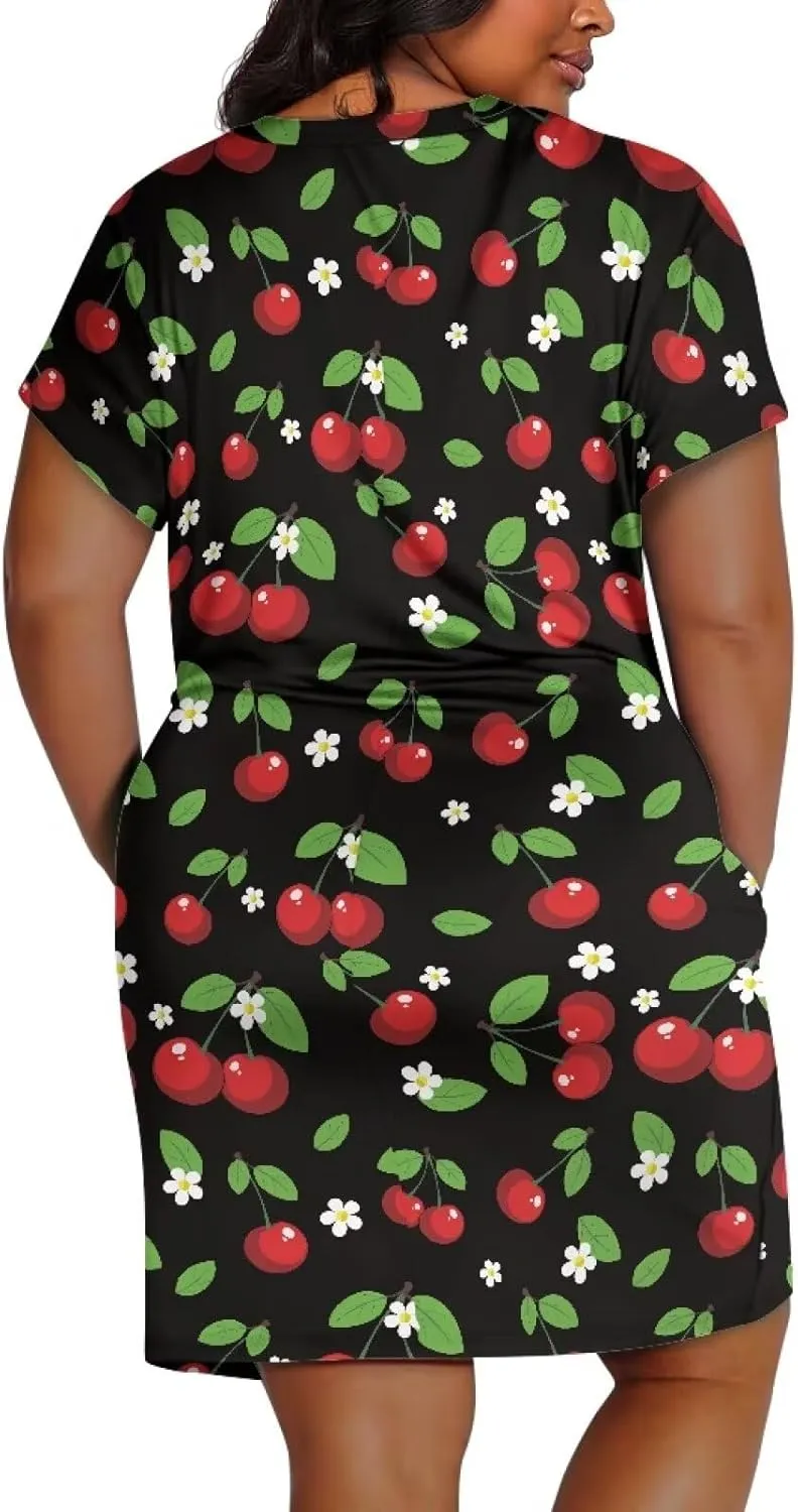 Women's Casual Dresses Plus Size Short Sleeve Summer Sundress with Pocket V Neck Midi Dress
