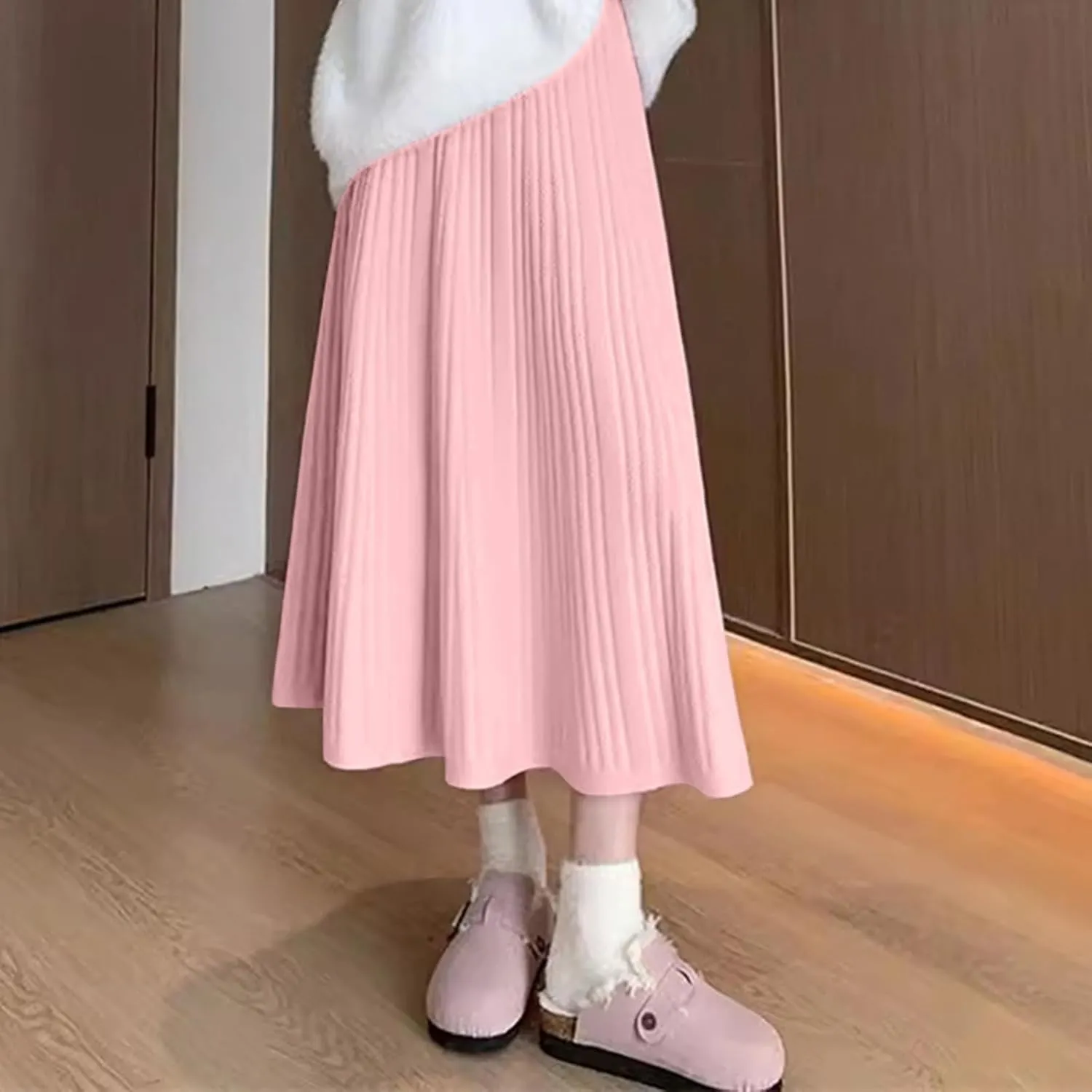 Women's Casual Knitted Skirts Simple Plain Ribbed Midi Skirts Trendy Y2K Fall Winter Going Out Basic Long Skirt 2024