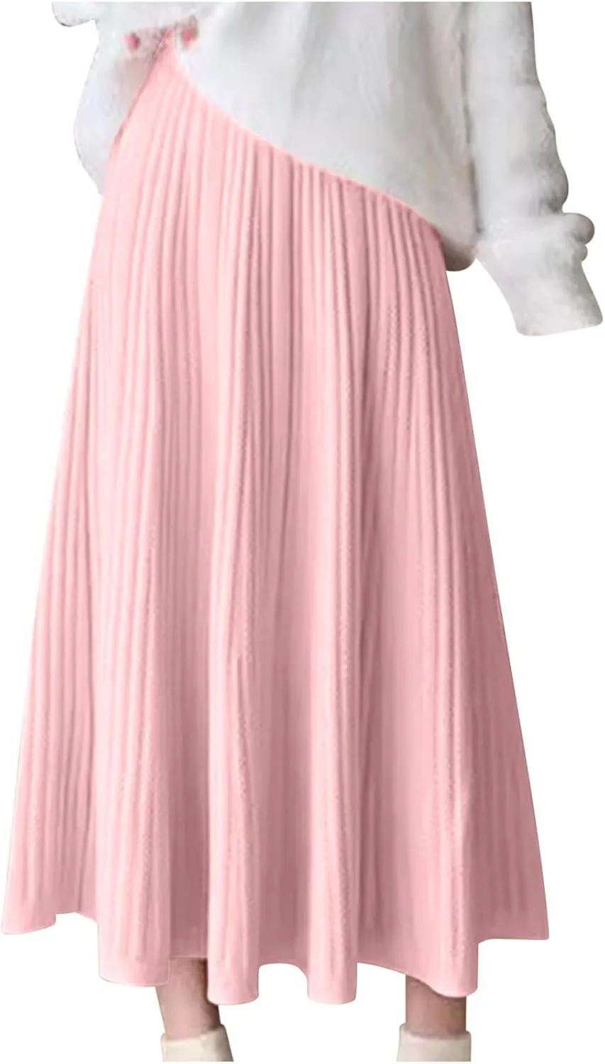 Women's Casual Knitted Skirts Simple Plain Ribbed Midi Skirts Trendy Y2K Fall Winter Going Out Basic Long Skirt 2024