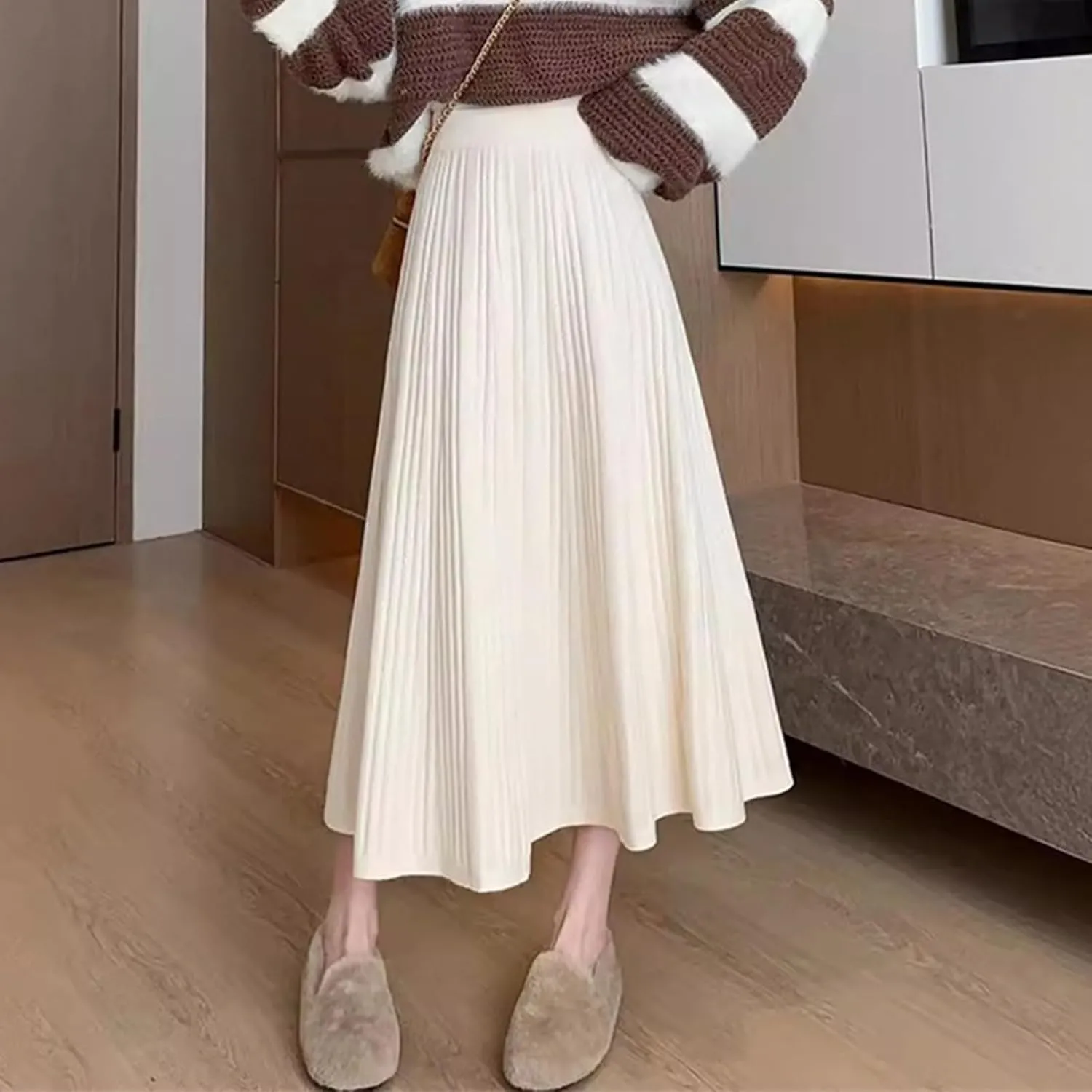 Women's Casual Knitted Skirts Simple Plain Ribbed Midi Skirts Trendy Y2K Fall Winter Going Out Basic Long Skirt 2024