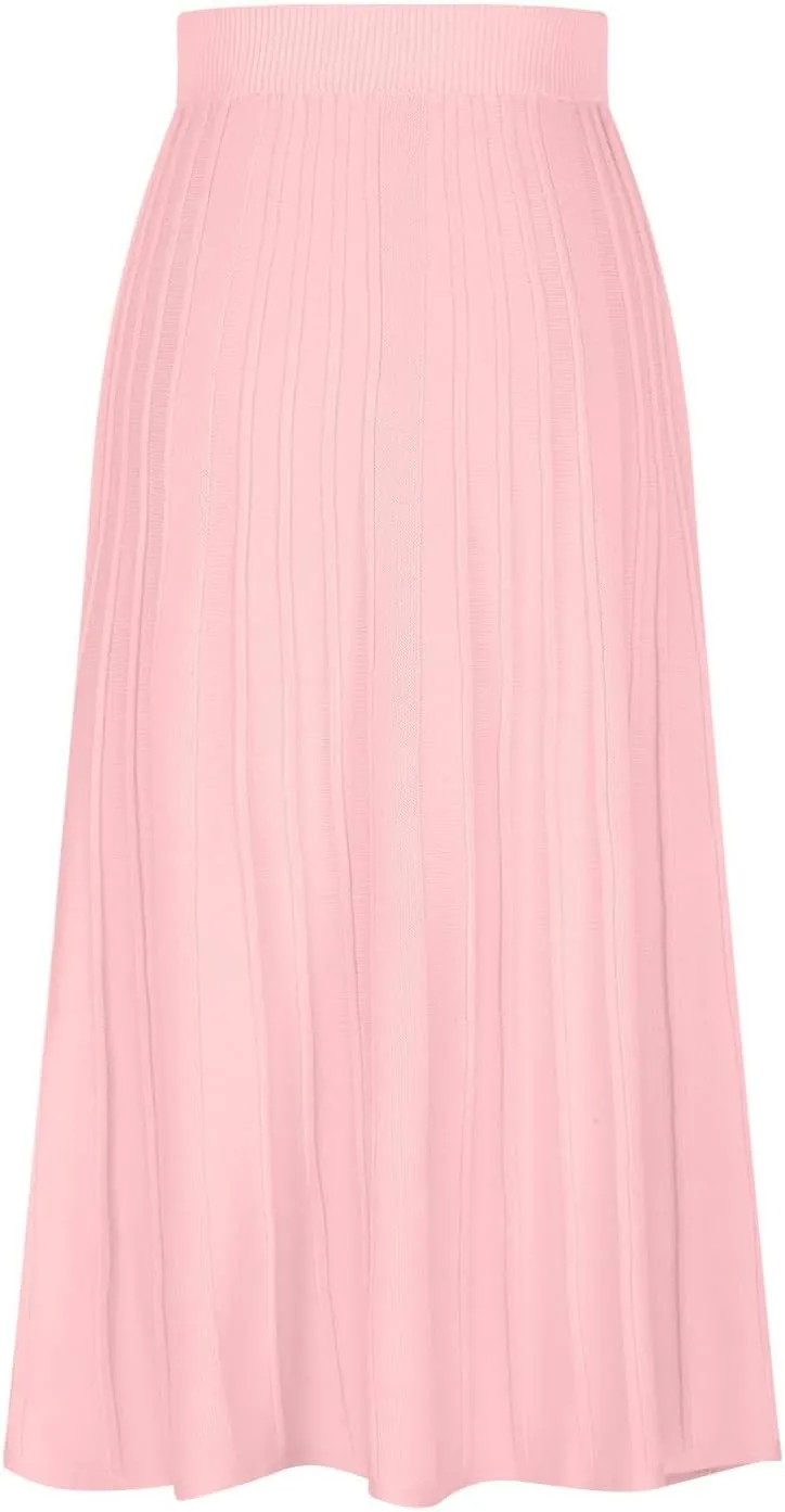 Women's Casual Knitted Skirts Simple Plain Ribbed Midi Skirts Trendy Y2K Fall Winter Going Out Basic Long Skirt 2024