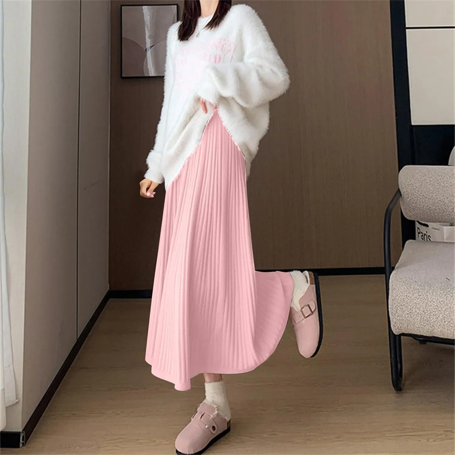 Women's Casual Knitted Skirts Simple Plain Ribbed Midi Skirts Trendy Y2K Fall Winter Going Out Basic Long Skirt 2024
