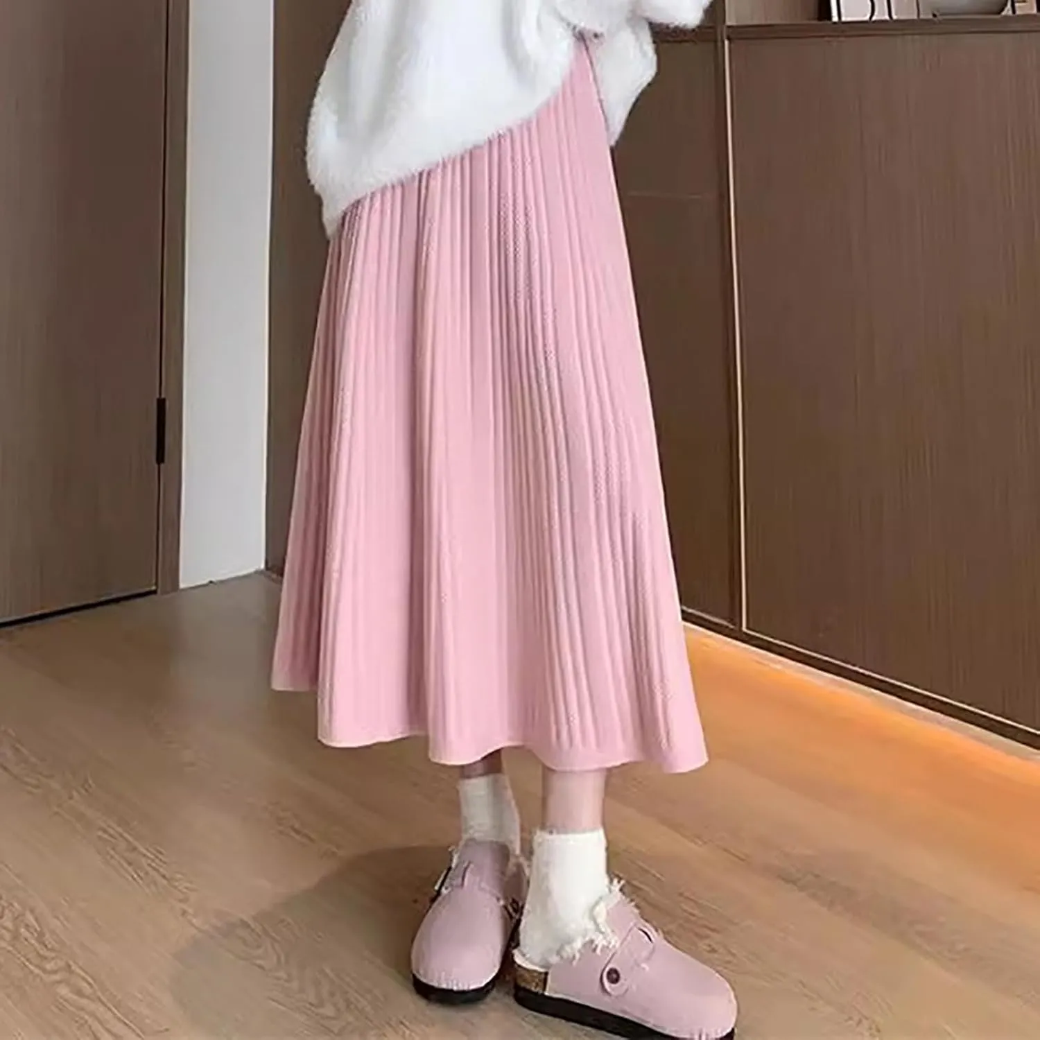 Women's Casual Knitted Skirts Simple Plain Ribbed Midi Skirts Trendy Y2K Fall Winter Going Out Basic Long Skirt 2024