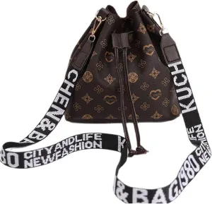 Women's Drawstring Leather Bucket Bag, Crossbody Bag, Shoulder Bag