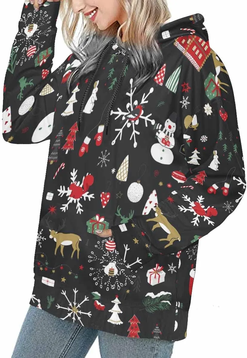 Womens Fall Fashion 2024 Merry Christmas Doodle Womens Hoodies Oversized Sweatshirts Pullover Long Sleeve Clothes