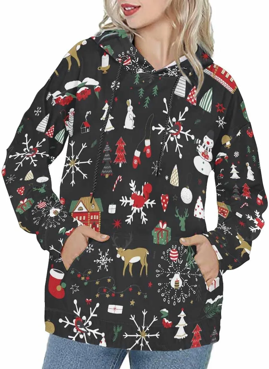 Womens Fall Fashion 2024 Merry Christmas Doodle Womens Hoodies Oversized Sweatshirts Pullover Long Sleeve Clothes