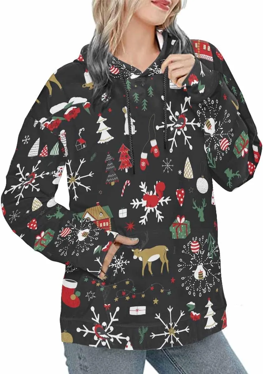 Womens Fall Fashion 2024 Merry Christmas Doodle Womens Hoodies Oversized Sweatshirts Pullover Long Sleeve Clothes
