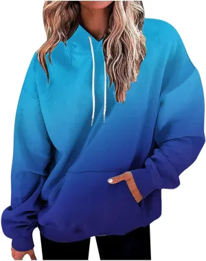Womens Gardient Color Oversized Sweatshirt Long Sleeve Drawstring Hoodies Fall Winter Fashion Outfits Preppy Clothes