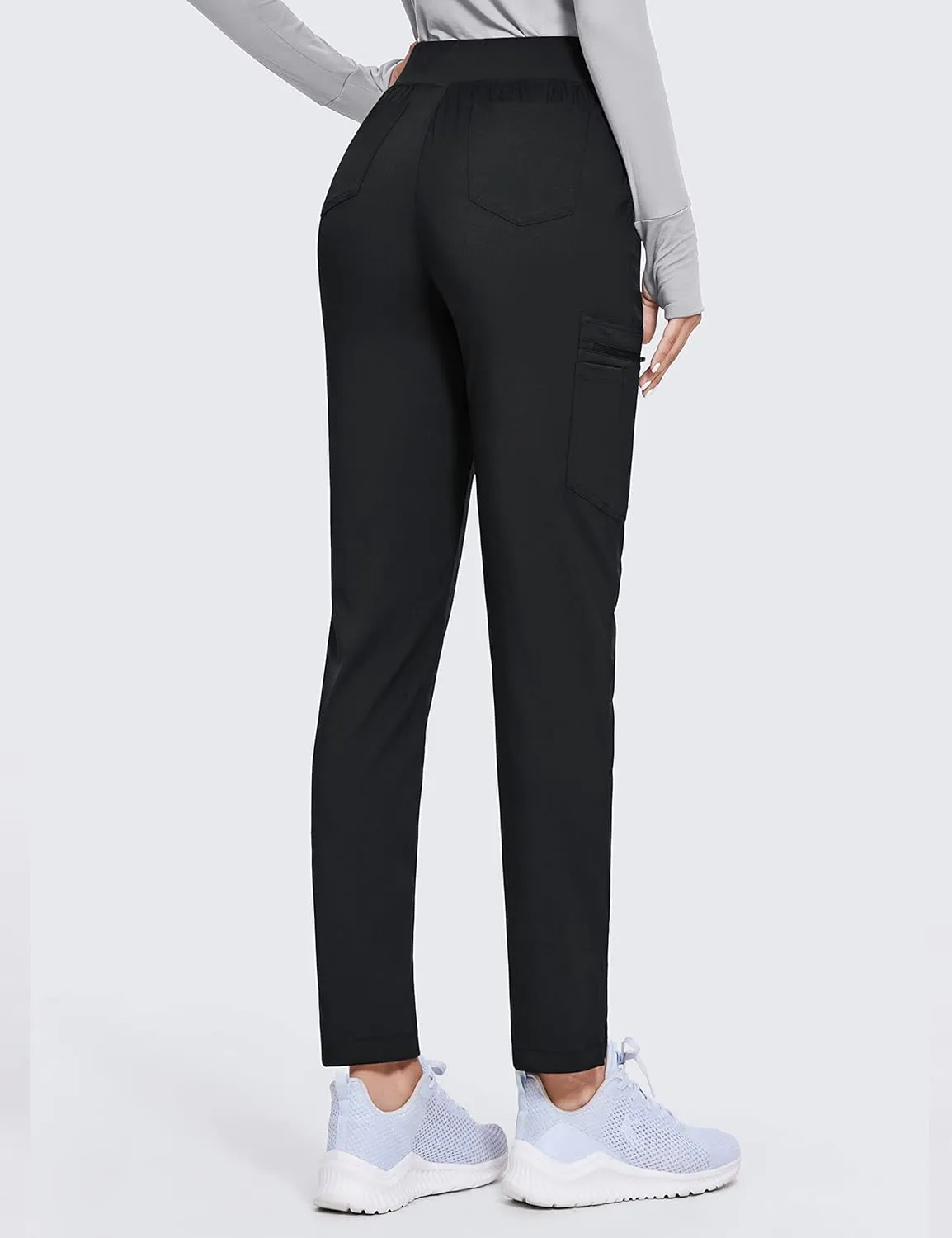 Womens High Waisted Scrub Pants Straight Leg Pull-On Cargo Pants with 6 Pockets Drawstring Medical Uniforms