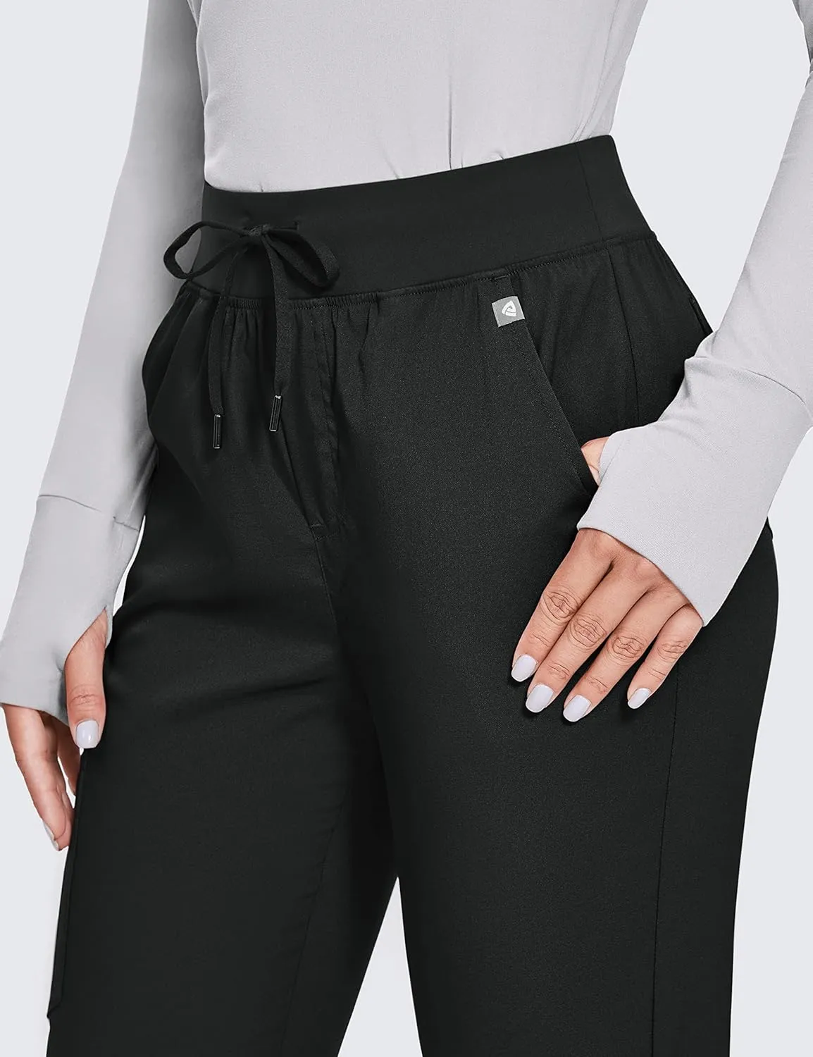 Womens High Waisted Scrub Pants Straight Leg Pull-On Cargo Pants with 6 Pockets Drawstring Medical Uniforms