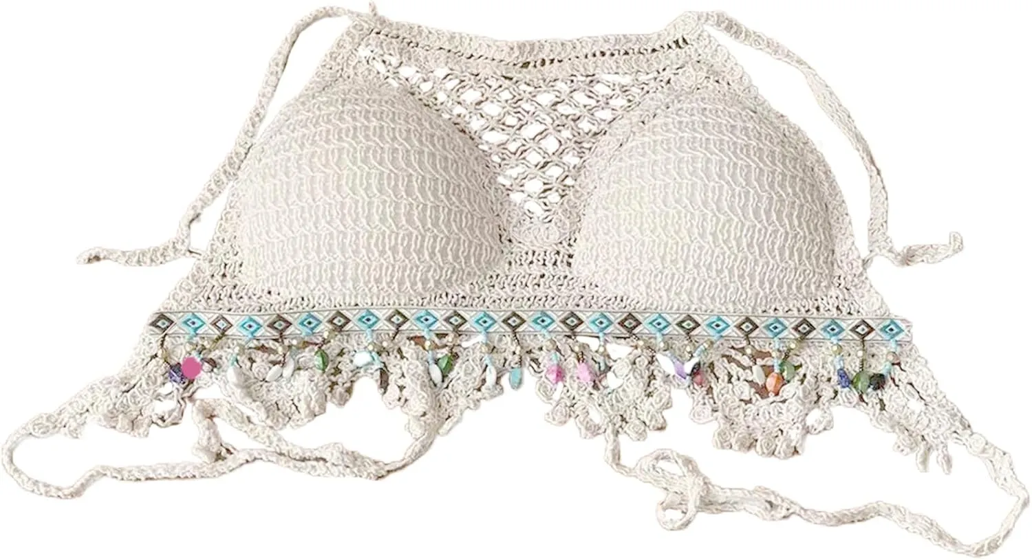 Womens Hollow Out Crochet Knit Halterneck Backless Bra Sequins Tassels Bralette Beach Festivals Camisole Crop Top Vests