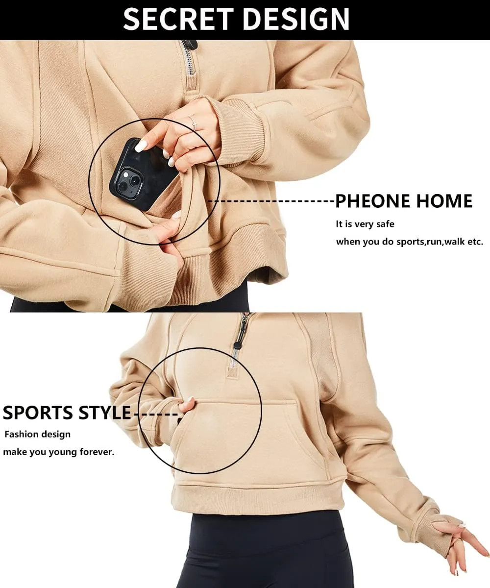 Womens Hoodies Oversized Sweatshirts Half Zip Pullover Cropped Long Sleeve Spring Fall Outfits Thumb Hole