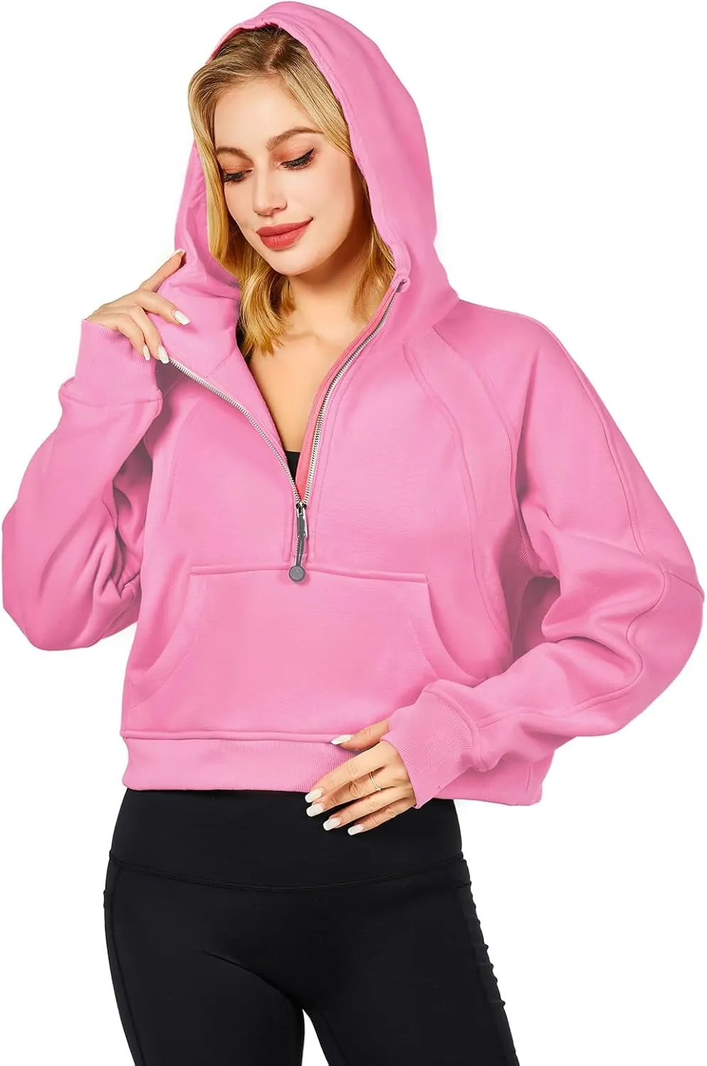Womens Hoodies Oversized Sweatshirts Half Zip Pullover Cropped Long Sleeve Spring Fall Outfits Thumb Hole