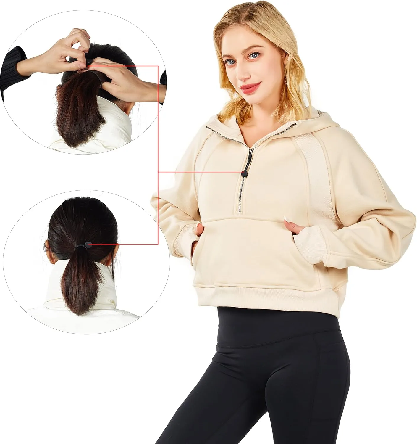 Womens Hoodies Oversized Sweatshirts Half Zip Pullover Cropped Long Sleeve Spring Fall Outfits Thumb Hole