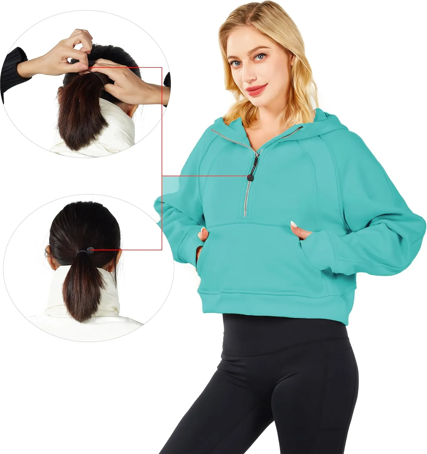 Womens Hoodies Oversized Sweatshirts Half Zip Pullover Cropped Long Sleeve Spring Fall Outfits Thumb Hole