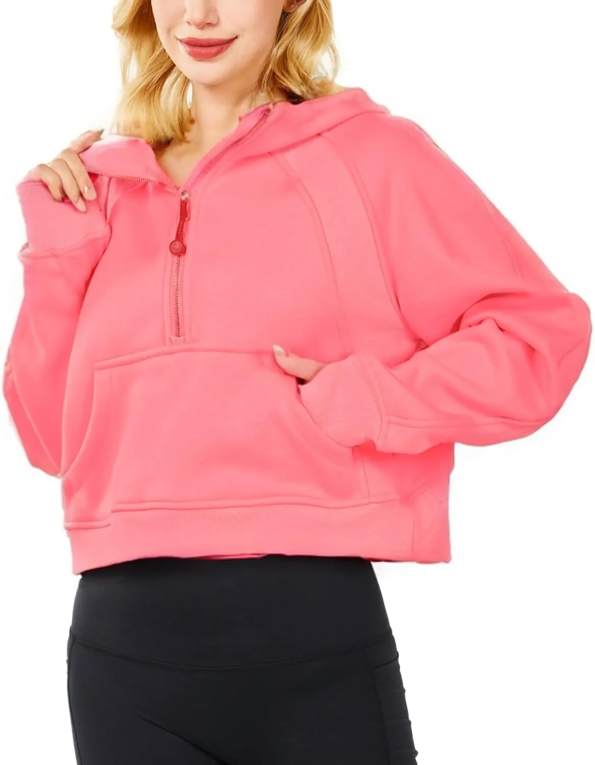 Womens Hoodies Oversized Sweatshirts Half Zip Pullover Cropped Long Sleeve Spring Fall Outfits Thumb Hole