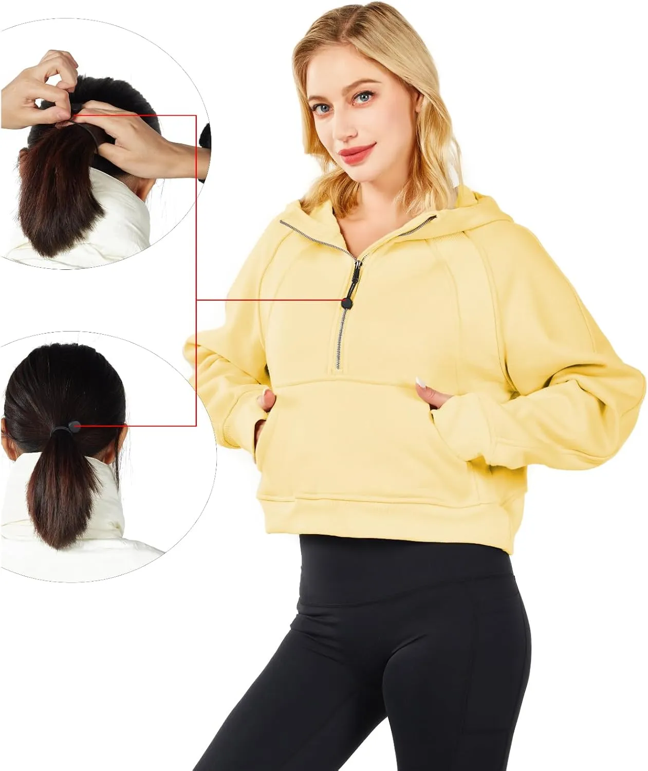 Womens Hoodies Oversized Sweatshirts Half Zip Pullover Cropped Long Sleeve Spring Fall Outfits Thumb Hole