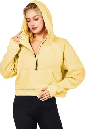 Womens Hoodies Oversized Sweatshirts Half Zip Pullover Cropped Long Sleeve Spring Fall Outfits Thumb Hole