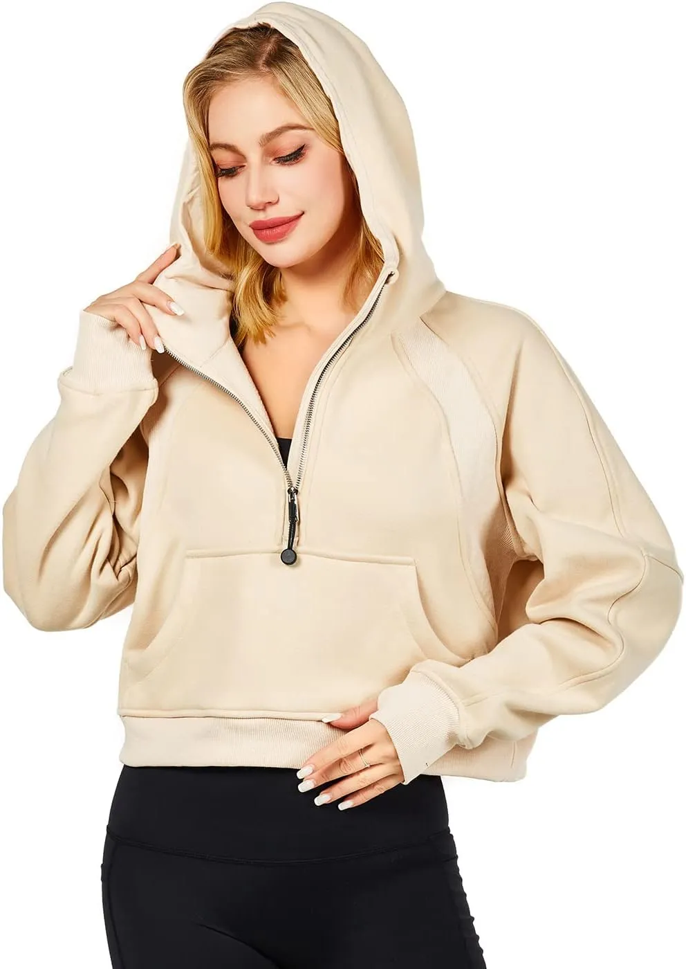 Womens Hoodies Oversized Sweatshirts Half Zip Pullover Cropped Long Sleeve Spring Fall Outfits Thumb Hole