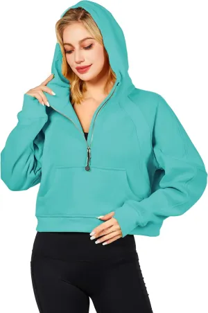 Womens Hoodies Oversized Sweatshirts Half Zip Pullover Cropped Long Sleeve Spring Fall Outfits Thumb Hole