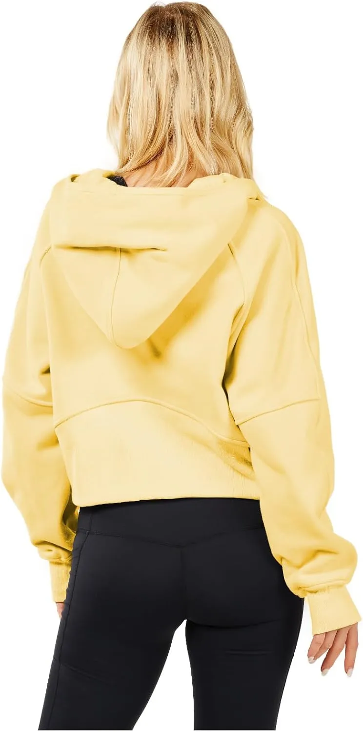 Womens Hoodies Oversized Sweatshirts Half Zip Pullover Cropped Long Sleeve Spring Fall Outfits Thumb Hole