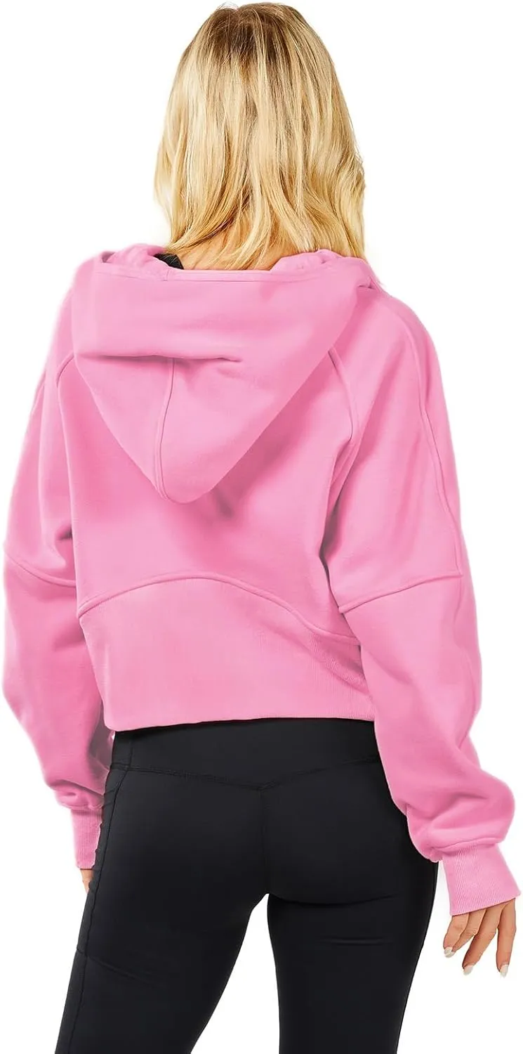 Womens Hoodies Oversized Sweatshirts Half Zip Pullover Cropped Long Sleeve Spring Fall Outfits Thumb Hole