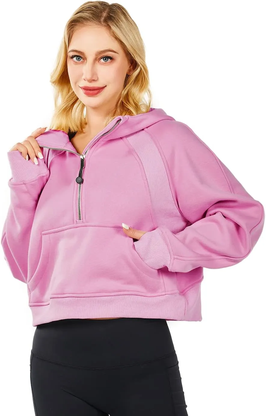 Womens Hoodies Oversized Sweatshirts Half Zip Pullover Cropped Long Sleeve Spring Fall Outfits Thumb Hole