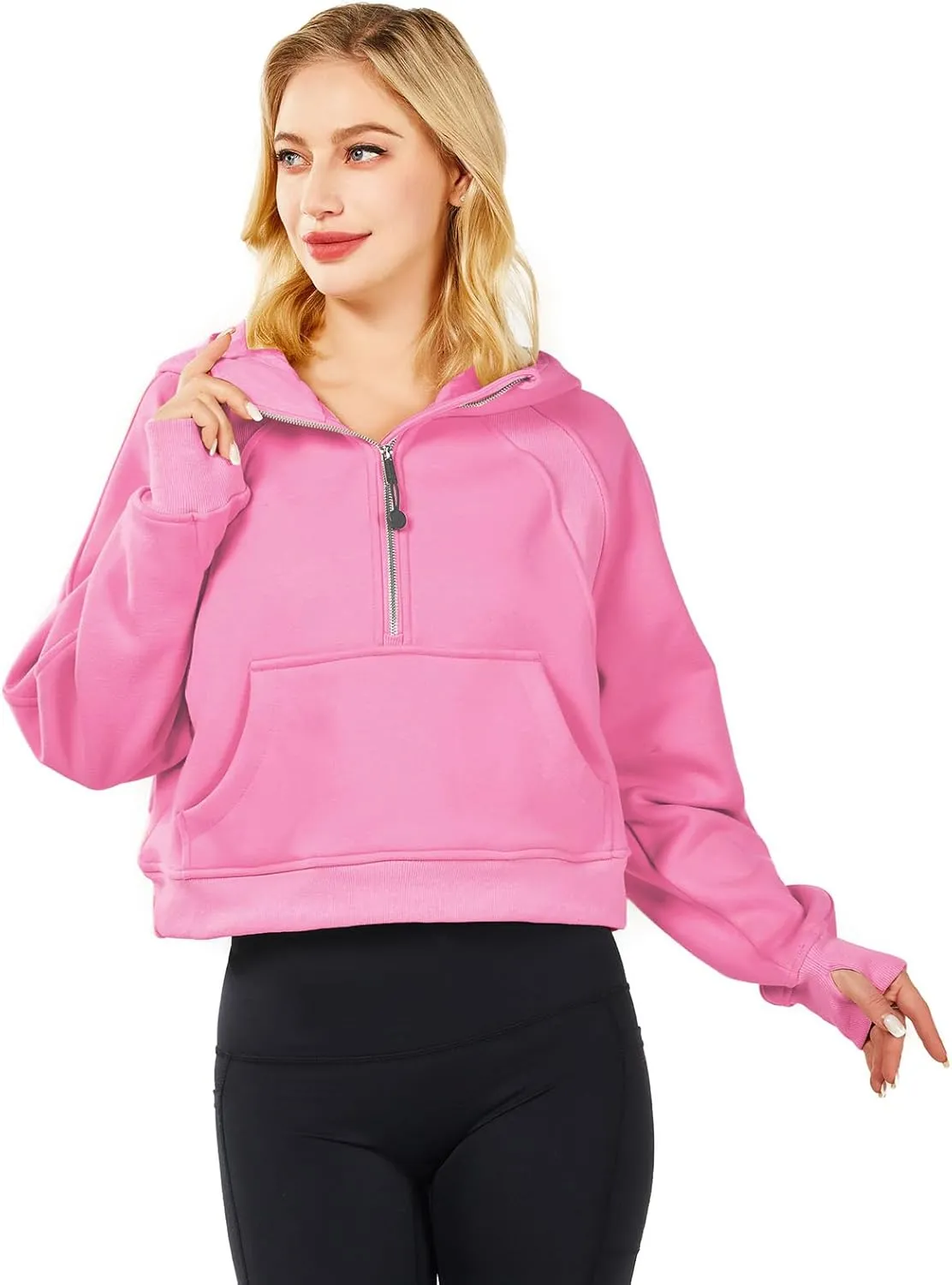Womens Hoodies Oversized Sweatshirts Half Zip Pullover Cropped Long Sleeve Spring Fall Outfits Thumb Hole