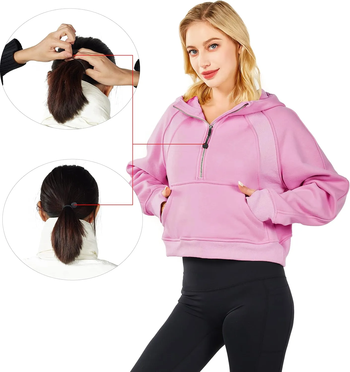 Womens Hoodies Oversized Sweatshirts Half Zip Pullover Cropped Long Sleeve Spring Fall Outfits Thumb Hole